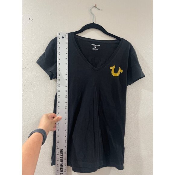 True Religion Women Black and gold cotton cup sleeve summer v neck shirt size XS - Picture 4 of 6